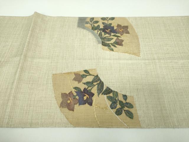 平和屋着物▽太鼓柄袋帯 スリーシーズン 春夏秋 すくい織 地紙花文 金銀糸 正絹 逸品 DABD1340ps