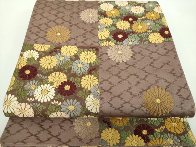 平和屋着物●六通柄袋帯　唐織　市松花文　金糸　鈴乃屋扱い　正絹　逸品　DABD1342ps