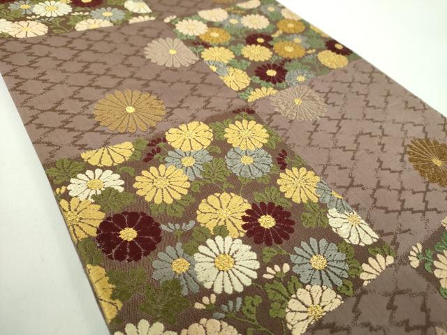 平和屋着物●六通柄袋帯　唐織　市松花文　金糸　鈴乃屋扱い　正絹　逸品　DABD1342ps