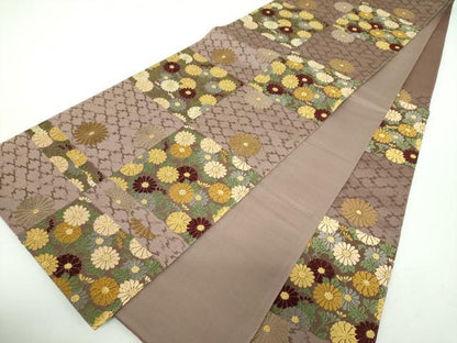 平和屋着物●六通柄袋帯　唐織　市松花文　金糸　鈴乃屋扱い　正絹　逸品　DABD1342ps