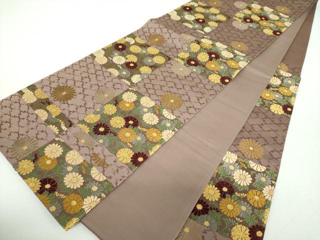 平和屋着物●六通柄袋帯　唐織　市松花文　金糸　鈴乃屋扱い　正絹　逸品　DABD1342ps