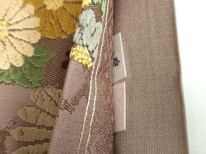 平和屋着物●六通柄袋帯　唐織　市松花文　金糸　鈴乃屋扱い　正絹　逸品　DABD1342ps