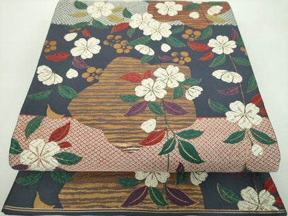 平和屋着物●六通柄袋帯　唐織　枝垂れ桜　金糸　正絹　逸品　DABD1347ps