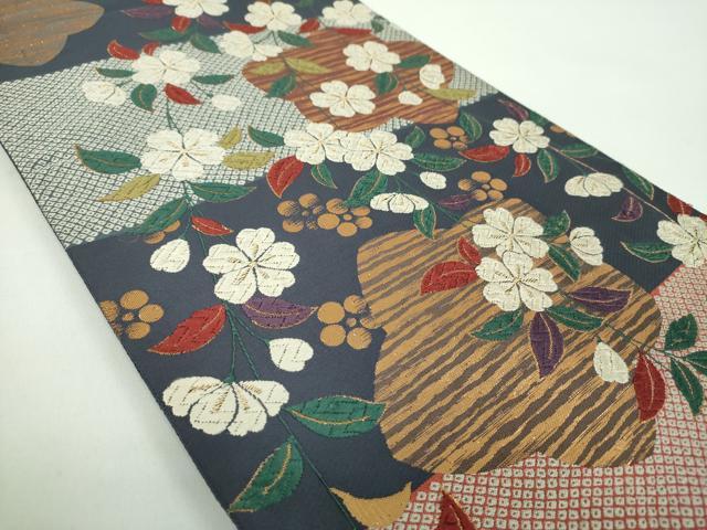 平和屋着物●六通柄袋帯　唐織　枝垂れ桜　金糸　正絹　逸品　DABD1347ps
