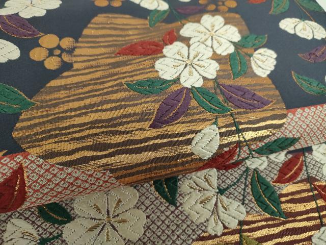 平和屋着物●六通柄袋帯　唐織　枝垂れ桜　金糸　正絹　逸品　DABD1347ps