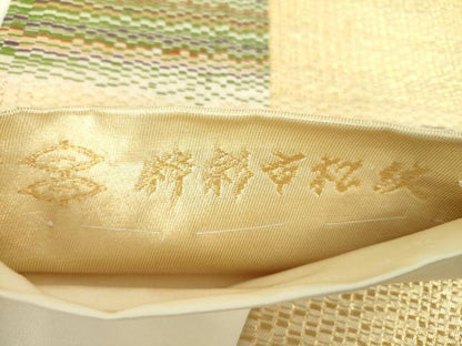 平和屋着物●西陣河村織物謹製・手織り　六通柄袋帯　粋彩市松紋　金糸　正絹　逸品　DABD1348ps