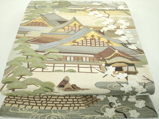 平和屋着物●爪掻き本綴れ　六通柄袋帯　風景花文　金銀糸　正絹　逸品　DABD1360ps