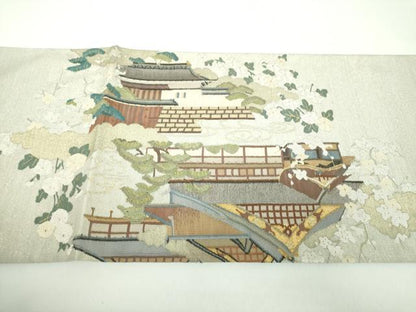 平和屋着物●爪掻き本綴れ　六通柄袋帯　風景花文　金銀糸　正絹　逸品　DABD1360ps