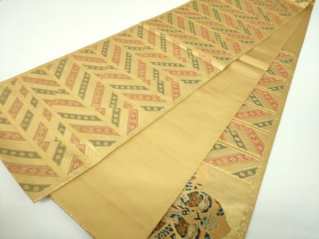 平和屋着物●皇室献上作家　北出与三郎　六通柄　本袋帯　唐織　向かい鳥花文　金糸　正絹　逸品　DABD1362ps