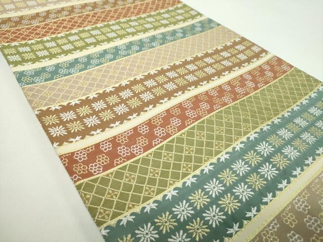 平和屋着物●綴れ　六通柄袋帯　横段花文　金糸　反端付き　正絹　逸品　DABD1363ps