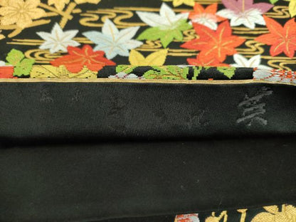 平和屋着物●洗える最高級着物　＜英＞はなぶさ謹製　六通柄袋帯　唐織　竜田川花文　黒地　金糸　逸品　DABD1364ps