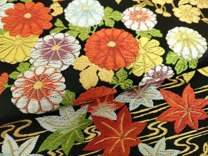 平和屋着物●洗える最高級着物　＜英＞はなぶさ謹製　六通柄袋帯　唐織　竜田川花文　黒地　金糸　逸品　DABD1364ps