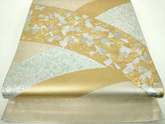 平和屋着物●太鼓柄袋帯　箔散らし　金銀彩　正絹　逸品　DABD1366ps