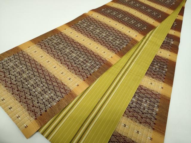 平和屋着物●両面　全通柄袋帯　花織　横段文　正絹　逸品　DABD1368ps