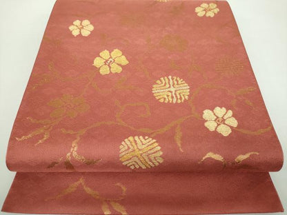平和屋着物●全通柄　本袋帯　名物裂　笹蔓緞子　金糸　正絹　逸品　DABD1371ps