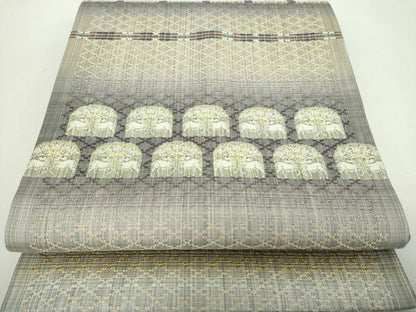 平和屋着物●六通柄袋帯　花織　樹下獣花文　正絹　逸品　DABD1373ps