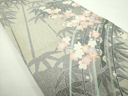 平和屋着物●本加賀友禅作家　友野雅子　両面　全通柄袋帯　洲浜草　銀通し地　証紙付き　正絹　逸品　未使用　DABD1381ps