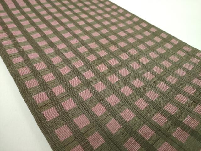 平和屋着物●太鼓柄袋帯　紬地　格子　正絹　逸品　DABD1383ps
