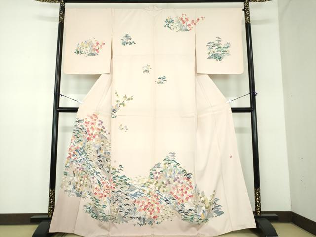 平和屋着物●訪問着　友禅　作家物　立波風景花文　暈し染め　正絹　逸品　未使用　DABD1397ps