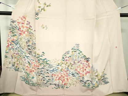 平和屋着物●訪問着　友禅　作家物　立波風景花文　暈し染め　正絹　逸品　未使用　DABD1397ps