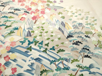 平和屋着物●訪問着　友禅　作家物　立波風景花文　暈し染め　正絹　逸品　未使用　DABD1397ps