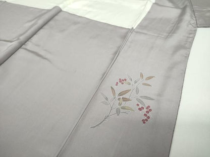 平和屋着物●京加賀友禅　百貫達雄監修　色無地　紋意匠　煤色　正絹　逸品　未使用　DABD1398ps