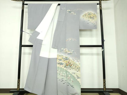 平和屋着物●訪問着　吉祥風景花文　暈し染め　金彩　正絹　逸品　DABD1400ps