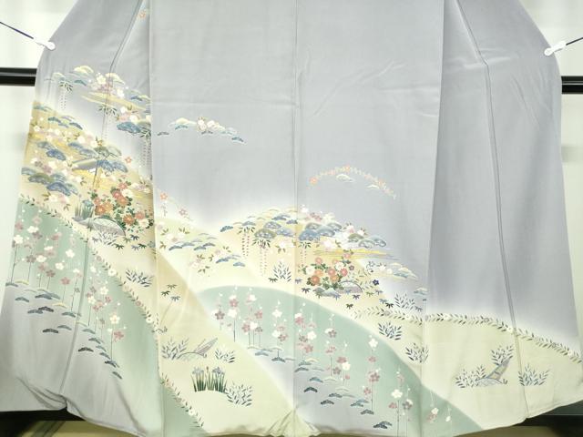 平和屋着物●訪問着　吉祥風景花文　暈し染め　金彩　正絹　逸品　DABD1400ps