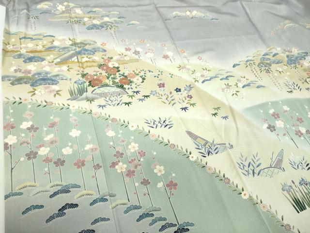 平和屋着物●訪問着　吉祥風景花文　暈し染め　金彩　正絹　逸品　DABD1400ps
