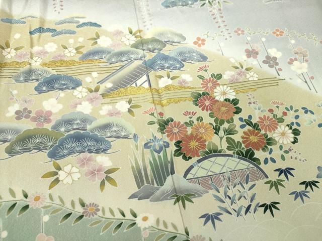 平和屋着物●訪問着　吉祥風景花文　暈し染め　金彩　正絹　逸品　DABD1400ps