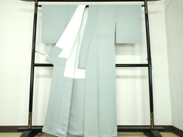 平和屋着物●上質な色無地　寿光織　草花地紋　青磁鼠色　正絹　逸品　未使用　DABD1403ps