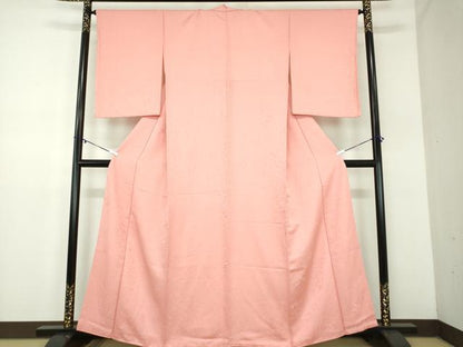 平和屋着物●上質な色無地　花唐草地紋　一斤染色　正絹　逸品　DABD1411ps