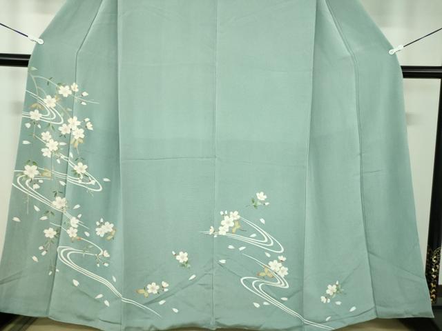 平和屋着物●訪問着　駒刺繍　流水枝垂れ桜　鬼しぼ縮緬　金彩　正絹　逸品　DABD1419ps