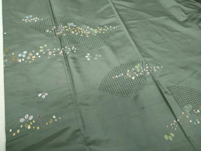 平和屋着物●中国三大刺繍　スワトウ刺繍　汕頭刺繍　総刺繍　訪問着　紬地　地紙花文　正絹　逸品　DABD1420ps
