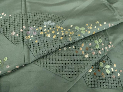 平和屋着物●中国三大刺繍　スワトウ刺繍　汕頭刺繍　総刺繍　訪問着　紬地　地紙花文　正絹　逸品　DABD1420ps