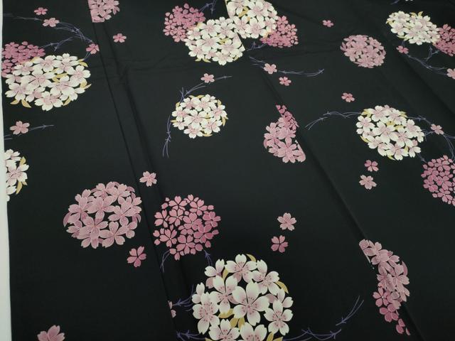 平和屋着物●小紋　桜丸文　溢れ松葉　黒地　洗える着物　DABD1422ps