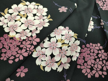 平和屋着物●小紋　桜丸文　溢れ松葉　黒地　洗える着物　DABD1422ps