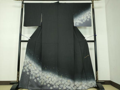 平和屋着物●ファッションデザイナー　HIROKO KOSHINO　コシノヒロコ　訪問着　夜桜　暈し染め　黒地　金彩　正絹　逸品　DABD1429ps
