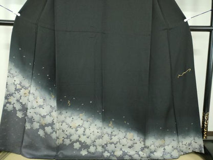 平和屋着物●ファッションデザイナー　HIROKO KOSHINO　コシノヒロコ　訪問着　夜桜　暈し染め　黒地　金彩　正絹　逸品　DABD1429ps