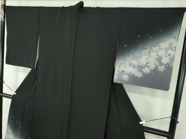 平和屋着物●ファッションデザイナー　HIROKO KOSHINO　コシノヒロコ　訪問着　夜桜　暈し染め　黒地　金彩　正絹　逸品　DABD1429ps