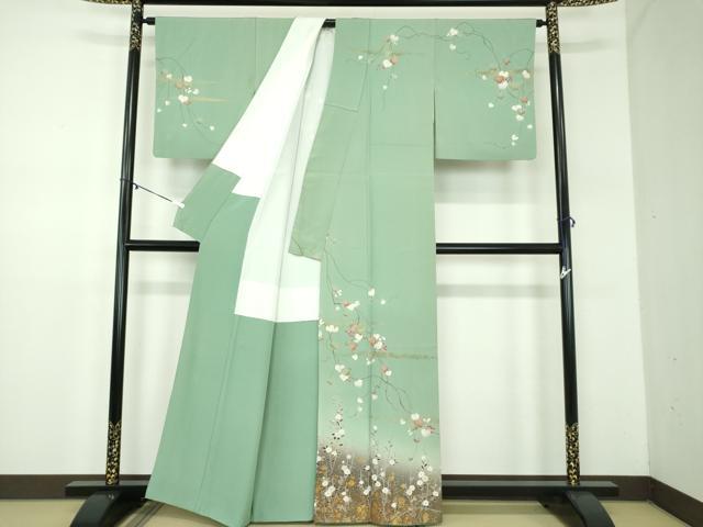 平和屋着物●訪問着　葡萄蔦の葉文　枝花文　暈し染め　金彩　正絹　逸品　DABD1430ps