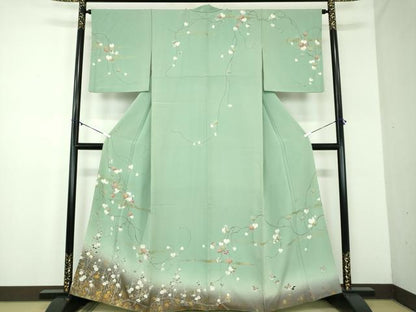 平和屋着物●訪問着　葡萄蔦の葉文　枝花文　暈し染め　金彩　正絹　逸品　DABD1430ps