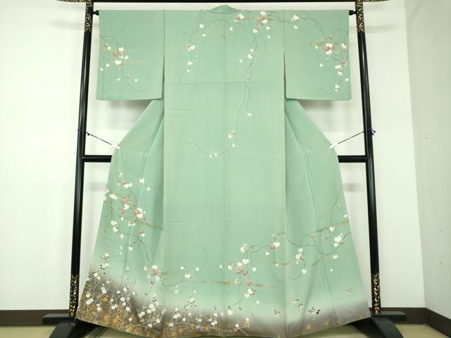 平和屋着物●訪問着　葡萄蔦の葉文　枝花文　暈し染め　金彩　正絹　逸品　DABD1430ps
