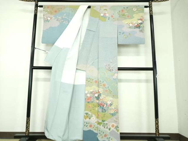 平和屋着物●訪問着　作家物　駒刺繍　雲取り花文　金彩　正絹　逸品　DABD1431ps