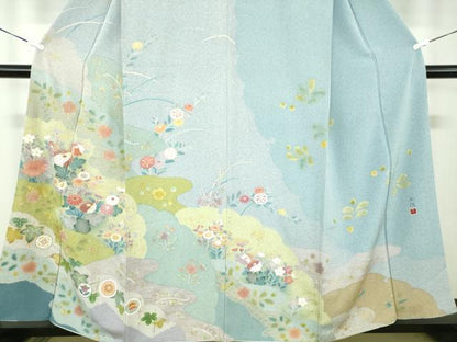 平和屋着物●訪問着　作家物　駒刺繍　雲取り花文　金彩　正絹　逸品　DABD1431ps