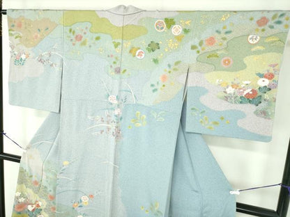 平和屋着物●訪問着　作家物　駒刺繍　雲取り花文　金彩　正絹　逸品　DABD1431ps