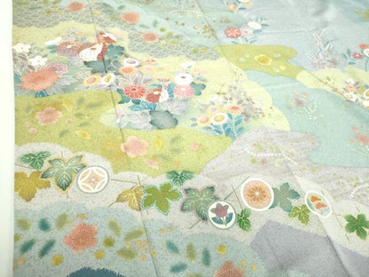 平和屋着物●訪問着　作家物　駒刺繍　雲取り花文　金彩　正絹　逸品　DABD1431ps