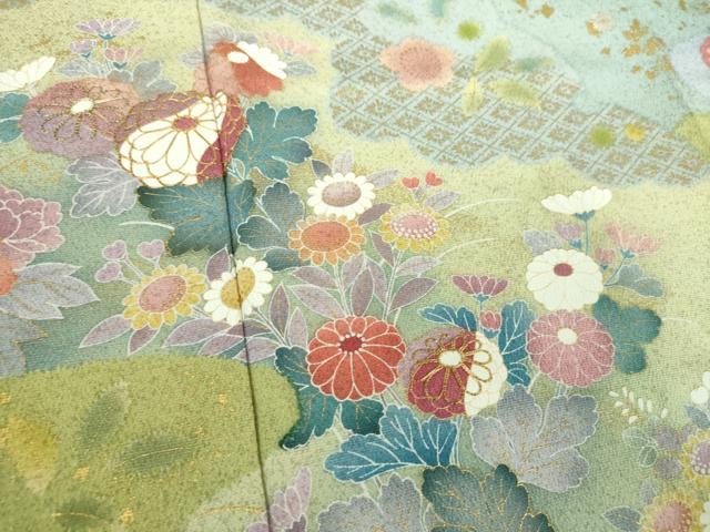 平和屋着物●訪問着　作家物　駒刺繍　雲取り花文　金彩　正絹　逸品　DABD1431ps