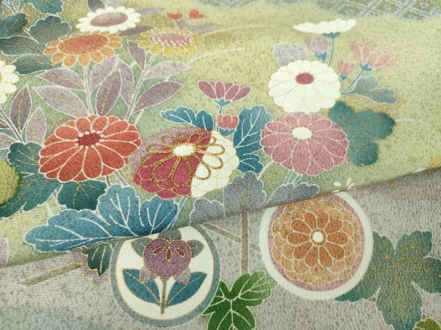 平和屋着物●訪問着　作家物　駒刺繍　雲取り花文　金彩　正絹　逸品　DABD1431ps