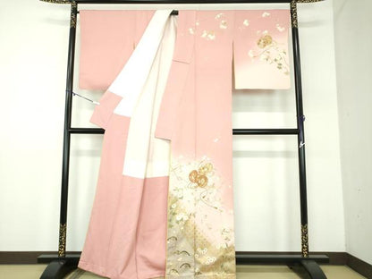 平和屋着物●訪問着　駒刺繍　鼓花文　暈し染め　金彩　正絹　逸品　DABD1434ps